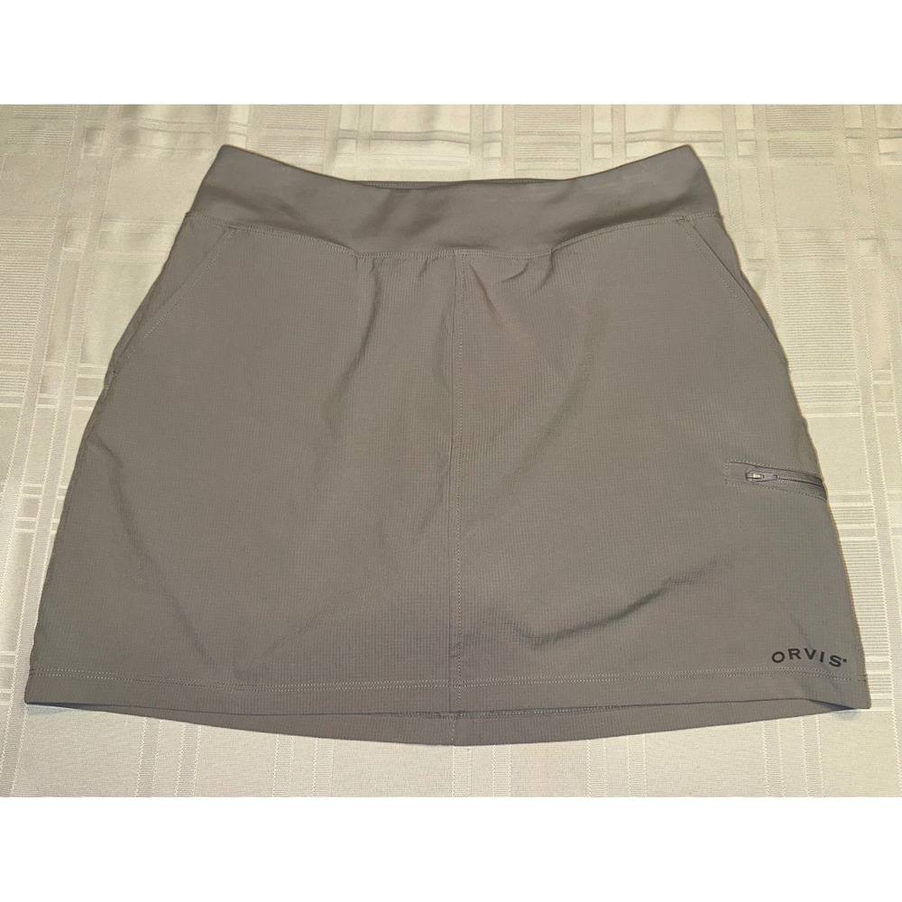 Orvis Skort Women Medium Gray Active Hiking Ripstop Stretch Zipper Pocket